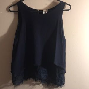 Navy blue lace bottom tank top